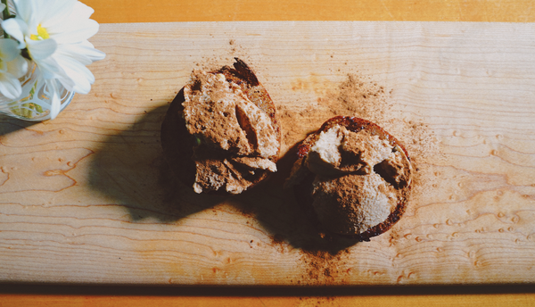 Cocobakes gluten free cinnamon buns topped with salty chewy collagen peanut butter nICE cream
